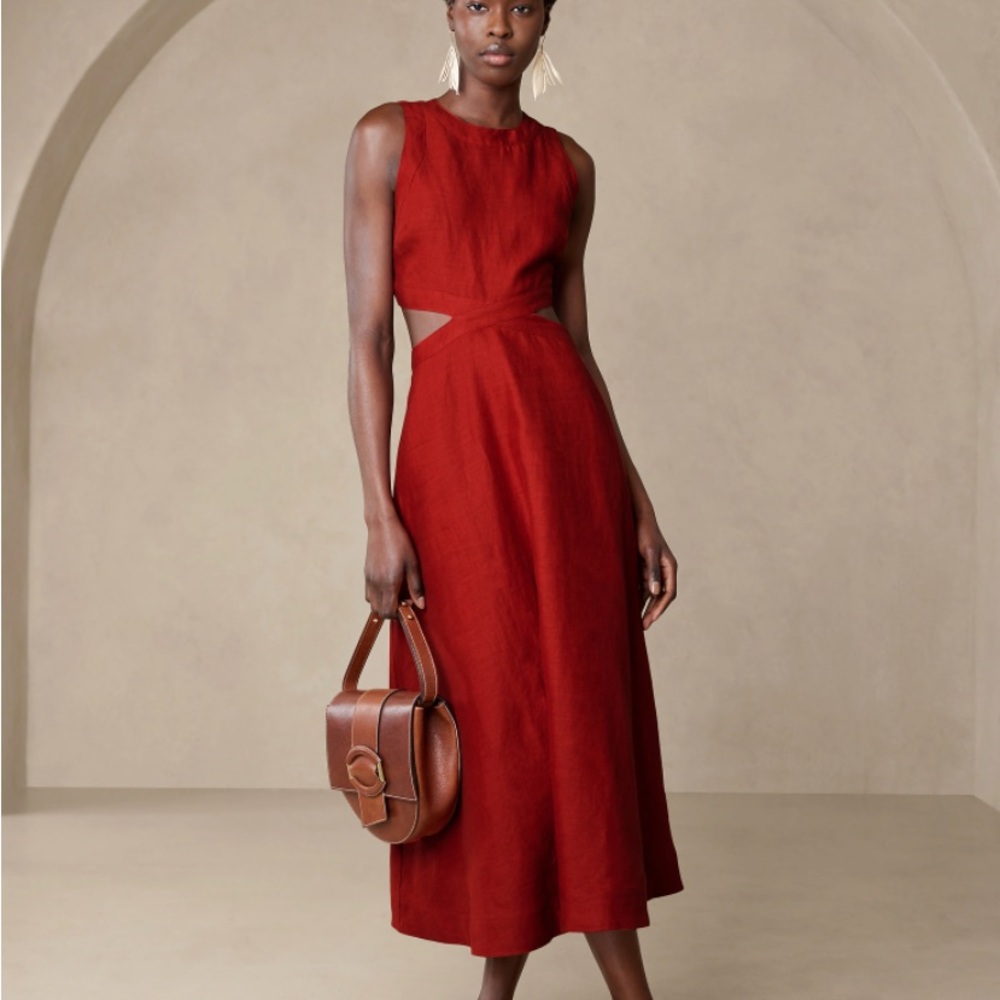 Banana Republic Red Linen Lina Cutout dress